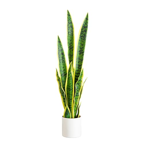 Nearly Natural 30in Artificial Sansevieria Plant in Vanilla Planter - Lifelike Faux Plant for Home...