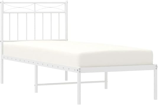 vidaXL Metal Bed Frame without Mattress with Headboard White 75x190cm