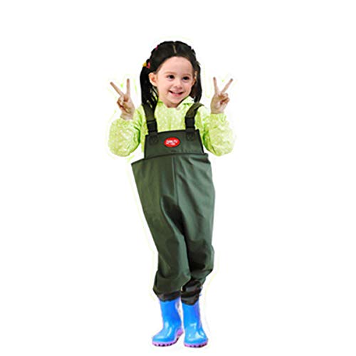 Xmrs Kids Candy Color Chest Waders Waterproof Pvc Bootfoot Cleated Fish Wader For Age 3-10 Yr Old (Green, 165Mm -Us 11) #TOP1