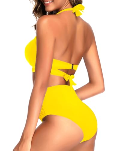 Image of Tempt Me Women Two Piece Swimsuit High Waisted Bikini Halter Vintage Retro Bathing Suit Push up Swimwear