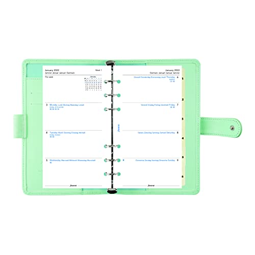 Filofax Saffiano Organizer, Personal Compact Size, Neo Mint - Cross-Grain, Leather-Look, Six Rings, Week-To-View Calendar Diary, Multilingual, 2022 (C028810-22) #TOP5
