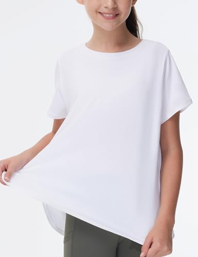 THE GYM PEOPLE Girl's Athletic Shirts Short Sleeve Workout Tops Kids Basic Tees with Side Slits3