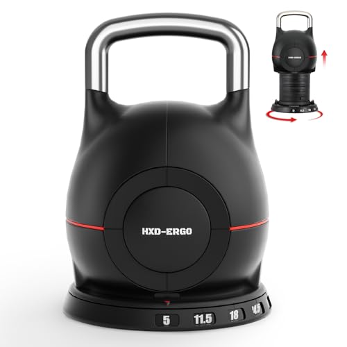 HXD-ERGO Juego de Pesas Rusas Ajustables 7 en 1 con Mango de Aluminio Macizo Para Entrenamiento Seguro en Casa, Ahorra Espacio, 2 kg, 5 kg, 8 kg, 11 kg, 14 kg, 17 kg, 20 kg