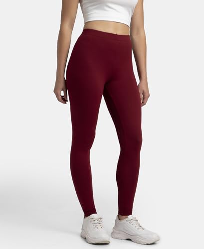 Image of Jockey AW87 Women's Super Combed Cotton Elastane Stretch High Rise Leggings with Ultrasoft Waistband