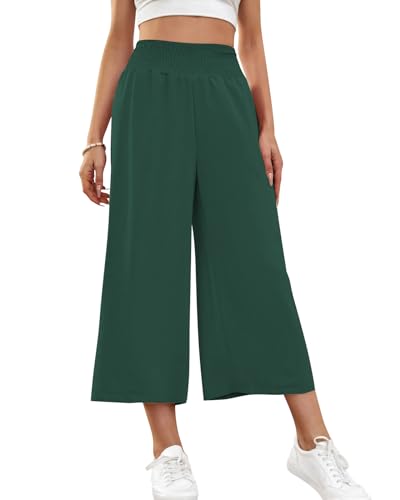 HMIYA Damen 3/4 Culotte Hose Leichte Weites Bein Sommerhose,Grün,L