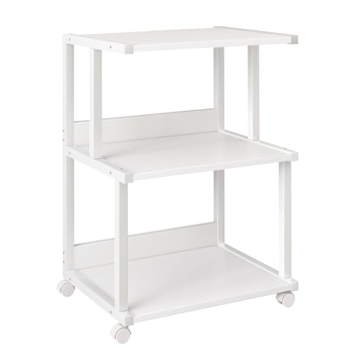 IBUYKE Druckerständer mit Regal, 3-stufiger Druckertisch mit Rädern, Drucker Wagen für Haus, Büro, Rolling Cart Stand für Heat Press, Mikrowelle und Mini-Kühlschrank TPS001W
