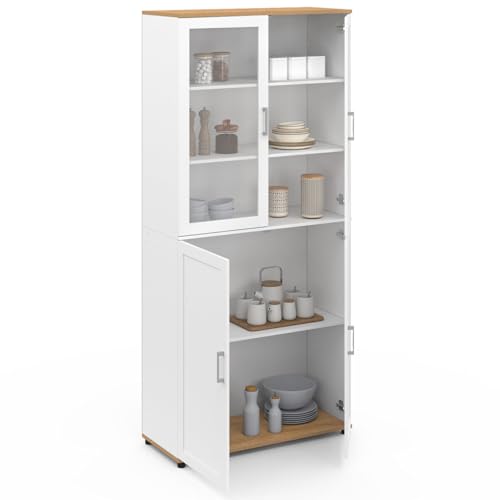 Meuble armoire colonne salle de bain VITO 4 portes dont 2 vitrées et bois - vue 5