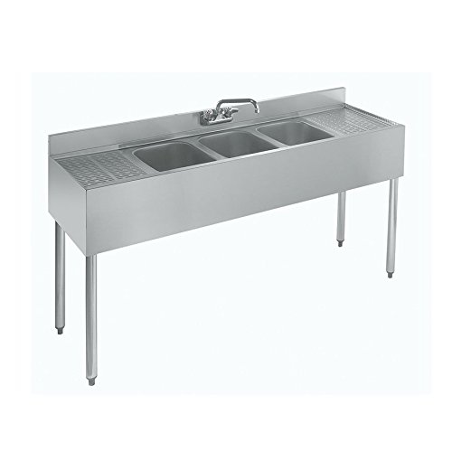 Stainless Steel Commercial Three Compartment Under Bar Sink 19 x 72 with Left and Right Drianboard