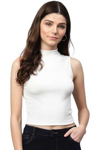 Image of ADBUCKS Women's Sleeveless Ribbed Cotton Mock Neck Top | Mock Neck Fitted Crop Top | Casual & Stylish - Sizes XS to XL