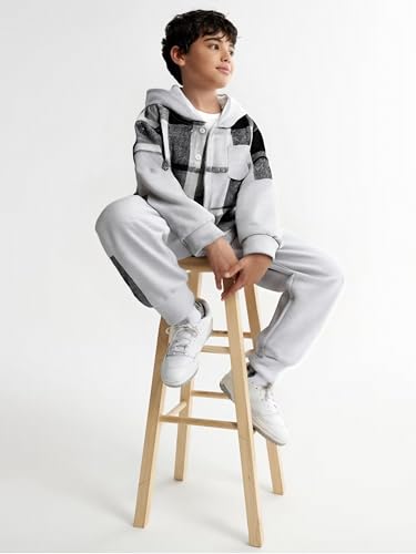 Boys Clothes Plaid Hooded Shirt 2pcs Outfit, Button Front Toddler Fall Winter Hoodie & Sweatpants Set, 4-8 years4