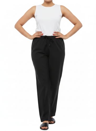 Image of Women's Cotton Linen Solid Lounge Bottom Plus Size Pant Pyjamas for Women Sleepwear Regular Fit Casual Trousers
