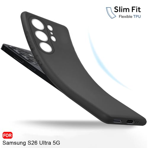 Image of TheGiftKart Sleek Back Cover Case for Samsung Galaxy S26 Ultra 5G | Slim Fit Protective Design | Ultra Matte Finish | Camera Protection Bump | Soft Silicon Back Cover Case (Silicone, Black)