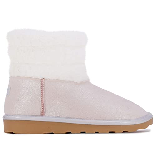 Nautica Girls Boots With Sherpa Fur Lining Warm - Comfortable Snow Ankle Winter Bootie For Little Kids & Big Kids-Siya Girls-Pink Shimmer Iridescent Size-4 #TOP1