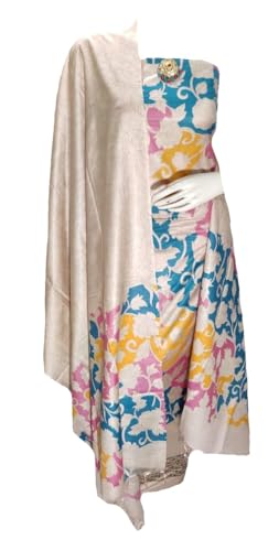 Image of Katan Slub Silk Unstitched Salwar Suit Dress Material for Women & Girls with Dupatta | Madhubani Screen Print | Top-2.5M, Bottom-2.5M, Dupatta-2.4M | Ethnic Wear | Code 243