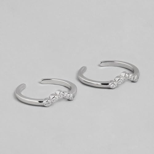 Image of ZAVYA 925 Sterling Silver Cubic Zirconia CZ Classy V Rhodium Plated Adjustable Pair Toe Ring for Women | Stylish Silver Jewellery | Gift for Women | With Certificate and 925 Hallmark