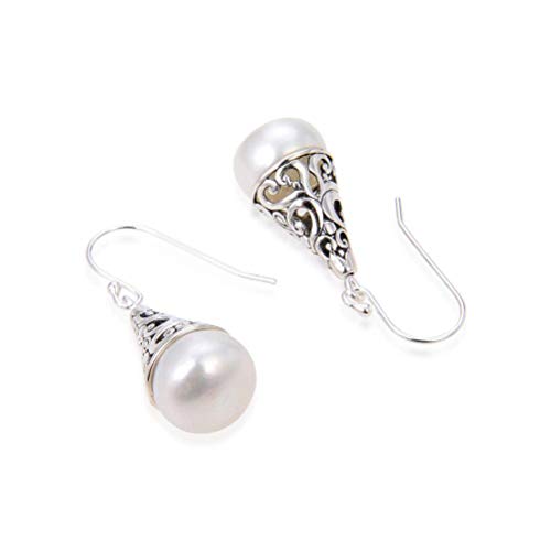 Boucles d'oreilles style chinois argent S925 anti-allergie perle rétro - 3