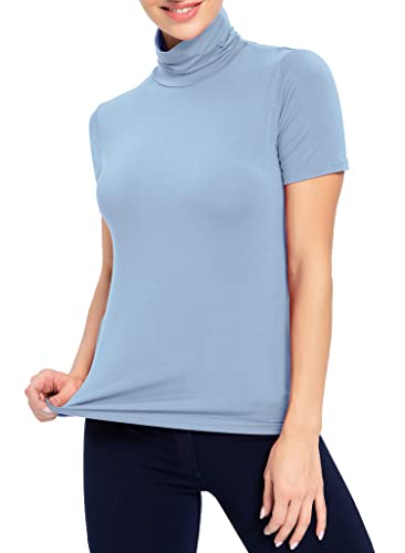 Image of AUHEGN Women's Mock Turtleneck Top Short Sleeve Lightweight Active T-Shirt (S-XXL)