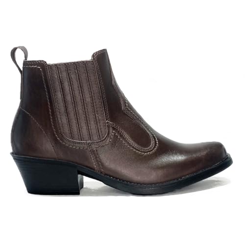 Bota Country Masculino Botina Bico Fino Couro Legitimo (Marrom, BR, Adulto, Numérico, 38)