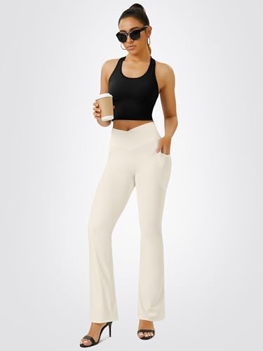 Image of FOHOFO Yoga Pants Women, Flare Leggings for Women with Pockets Crossover High Waisted Bootcut Yoga Pants