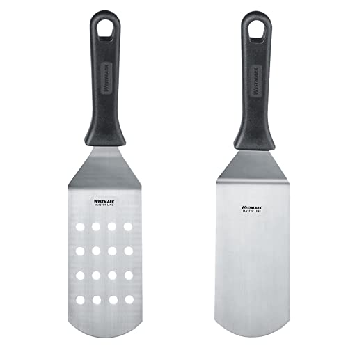 Westmark Master Line 133722E6 2-Piece Professional Spatula/Grill Spatula (Angled, Flexible) with Perforated and Closed Blade, Stainless Steel/Plastic, Black/Silver