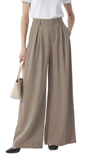 Tronjori Women High Waist Casual Wide Leg Long Palazzo Pants Trousers Regular Size(XS,Mocha)
