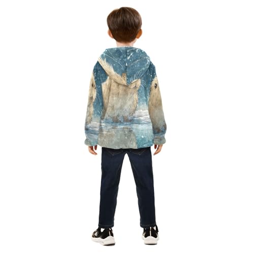 Winter Scene with Guinea Pig Toddler Fleece Jacket Girl Boys Hooded Fleece Jacket Coat Warm Outwear Zip-up 3-10T4
