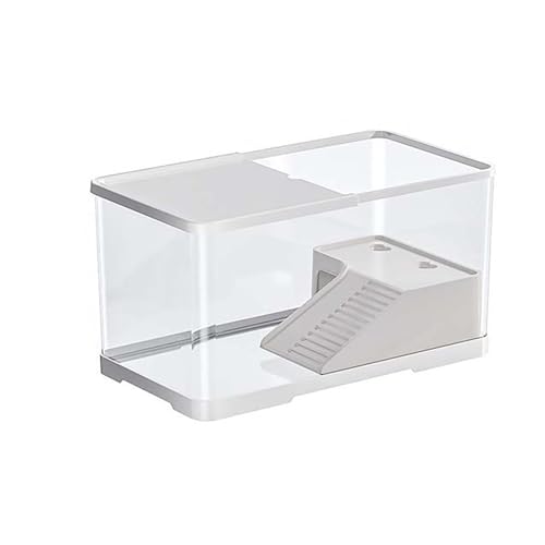 亀 水槽 カメ用水槽 飼育ケース カメ 両生飼育箱 亀ケージ カメ槽 カメ生息地 透明 リクガメ 休憩プラットフォーム 観察 排水孔 階段 滑り止め 脱出防止 両生類用 亀の楽園 (白, A)