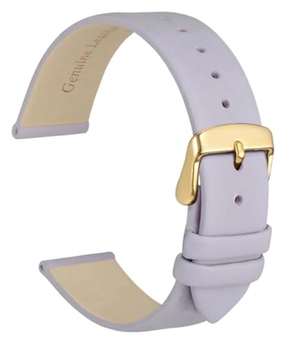 Bracelet de montre en cuir violet clair 20 mm avec boucle dorée polie chic