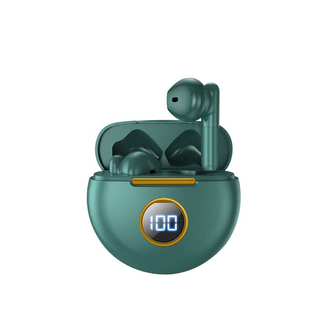 eDealzin-Ear Wireless Bluetooth 5.1 Headphones, Earbuds IPX7 Waterproof with Microphone Rechargeable USB C Case with Round LCD Display for Smartphones Android iOS (Green)