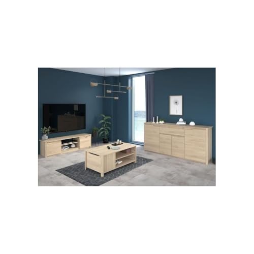 Ensemble Table basse avec coffre, Meuble Tv et Buffet - BETTY - Panneau de particules - Décor Chene - PARISOT