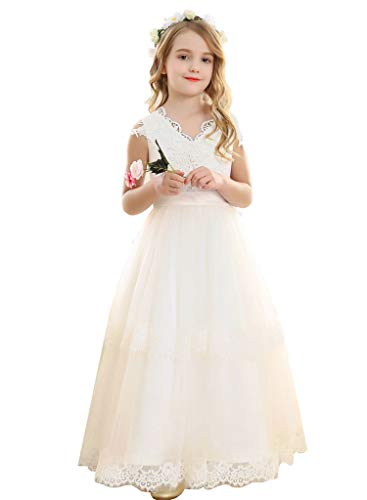 Bow Dream Vintage Long Tulle Flower Girl Dresses Kids Wedding Birthday First Communion