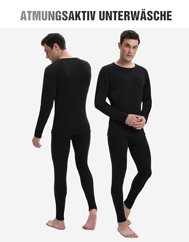 YESWEL Herren Thermounterwäsche M, Funktionsunterwäsche mit Innenfleece, Skiunterwäsche für winterliche Outdoor-Aktivitäten Schwarz