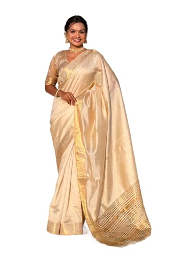 Image of SWORNOF Womens Kanjivaram Silk Saree with Zari Woven Saree With Blouse Piece