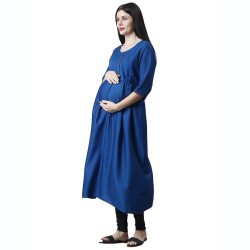 Image of CEE 18 Cotton Rayon A-Line Flaired Maternity Feeding Kurti for Women with Zippers | Pregnancy Dress for Women | Breastfeeding Dress for Women | Nursing Dress for Women Pre and Post Pregnancy