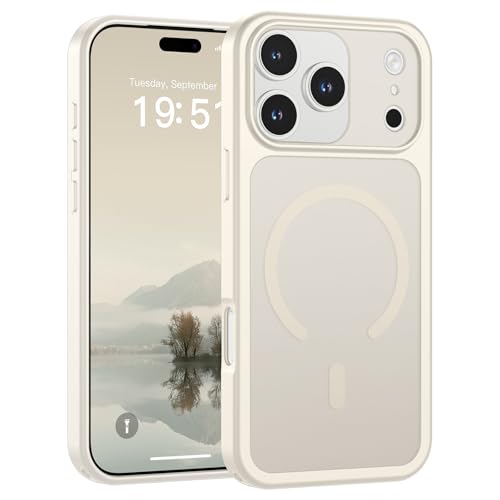 Image of SUPFINE Magnetic for iPhone 17 Pro Max Case Antique White | (Compatible with MagSafe)(Military Grade Drop Protection)(Camera Protection)Translucent Matte Phone Cover