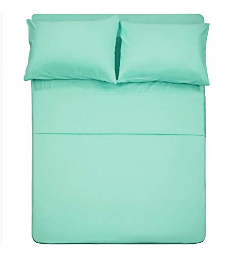 4 Piece Bed Sheet Set (Queen,Mint) 1 Flat Sheet,1 Fitted Sheet and 2 Pillow Cases,Brushed Microfiber Luxury Bedding with Deep Pockets