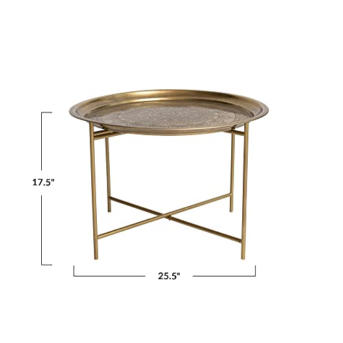 Bloomingville Boho Metal Folding Side Table With Engraved Design, Antique Gold Finish #TOP2