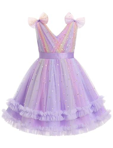 IMEKIS Toddler Kids Girls Butterfly Dress Sparkle Sequins Tulle Wedding Formal Birthday Dresses 2-10T