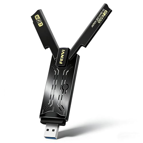 BE6500 WiFi 7 USB Adapter Tri-Band 6GHz/5GHz/2.4GHz 6.5Gbps High Speed USB 3.0 Dual Antenna 4K-QAM Low Latency for PC Gaming Compatible with Windows 11/10