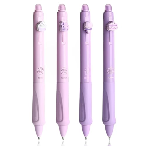 HAMKU Lot de 4 Stylo Effaçables Kawaii - Gateau, Glaces, Dessert, Délicieux - Avec Bille sur L'extrémité Pour Effacer L'encre - Animaux Rétractable et...