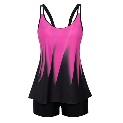 Arolina Tankini Swimsuits for Women Tummy Control Two Piece Bathing Suits Flowy Swim Tops with Boy Shorts Rose Red Medium