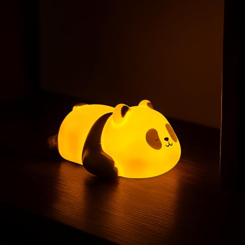 Image of Cute Panda Night Light Lamp - Yellow LED Decorative Lamp for Kids, Girls, Boys, Teens, Bedroom Room Decor - Adorable Gift for Birthday, Valentine's Day, Christmas - Battery Included