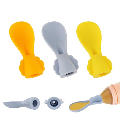 Image of Baby Food Pouch Spoon Set with Leak-Proof Topper – Pouch Spoon & Feeder Attachments, Safe Silicone Tops for Infant Feeding, 3+ Months (3-Pack)