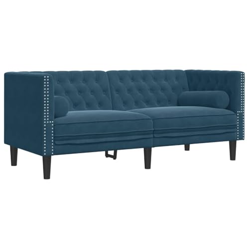 Sofá Chesterfield terciopelo azul de dos plazas con acabado capitoné 3