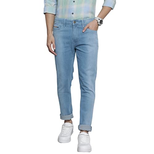 Image of The Indian Garage Co Men Regular Fit Solid Mid-Rise Stretchable Jeans