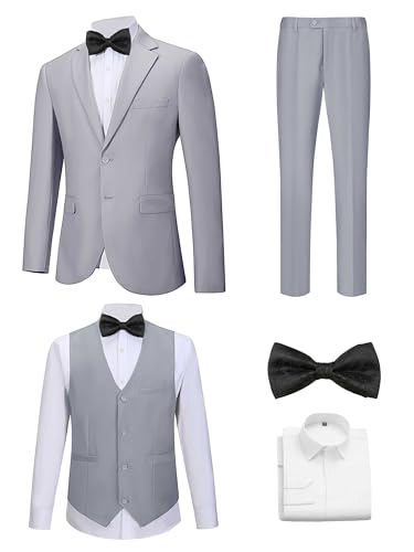 Suits for Men Slim Fit 3 Pieces Notch Collar Tuxedo Blazer Vest Pants Shirt Bow Tie Prom Party Wedding Business Dinner