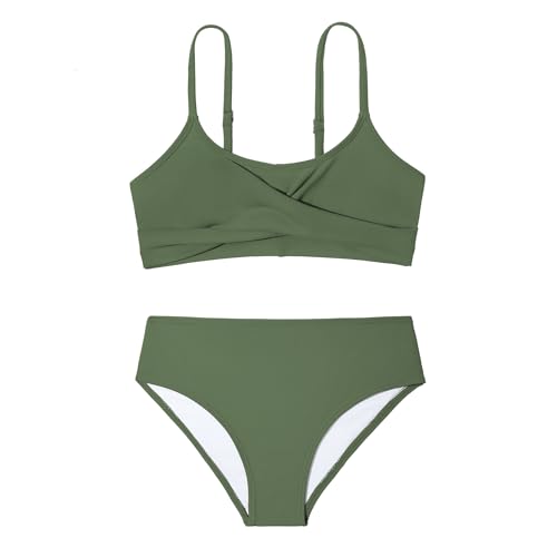 Image of Zando Girls Swimsuit Two Piece - Adjustable Strap Bathing Suit Solid Color Bikini Sets for Teens Girl Beach Swimwear