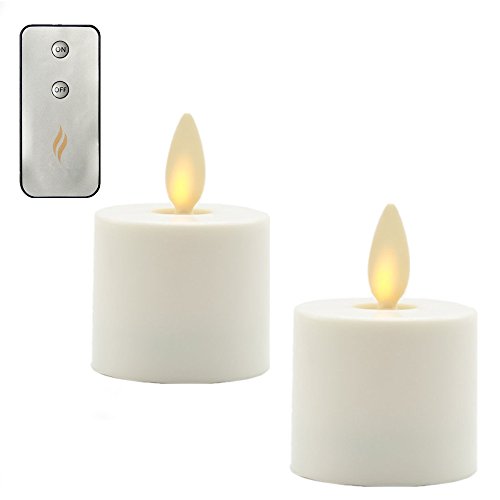 KNONEW Velas de té eléctrico falsas en onda abierta sin llama vela marfil 2 piezas 1,44"x 1,25" temporizador automático, mando a distancia