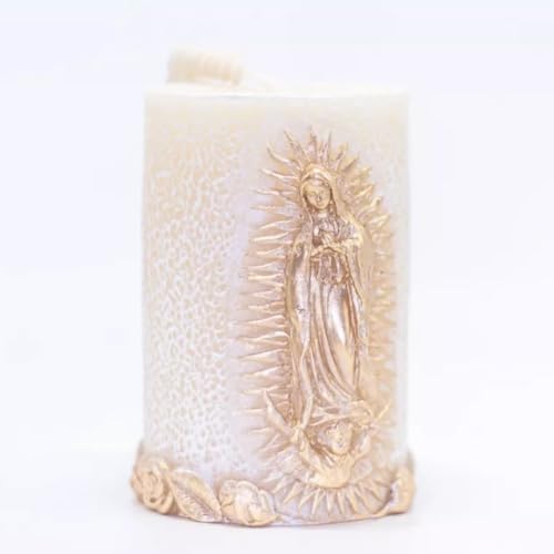 Kanica Virgen De Guadalupe Scented Candle - Rose Fragrance - Religious Candles with White & Golden Design - Perfect Prayer Candle for Baptism, Wedding, Gifting & More - Traditional Christian Candles