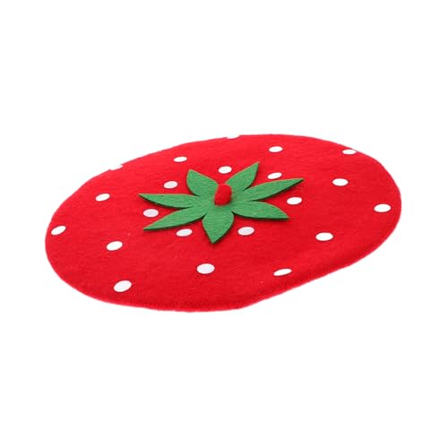 1piece Kawaii Strawberry Beret Wool Hat for Boys and Girls Comfortable Cosplay Accessory for Parties and Dress-up Soft Red Wool Blend Fits Circumference